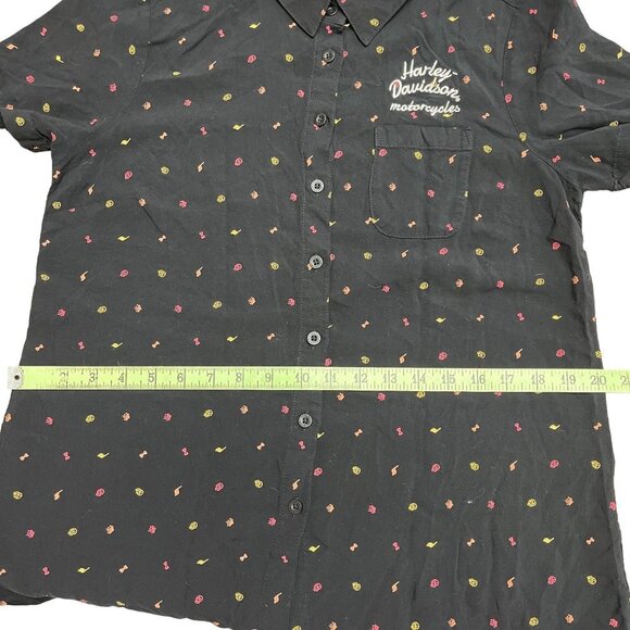 Harley Davidson Women's Black Short Sleeve Button Down Collar Shirt Top Size M - Picture 7 of 10